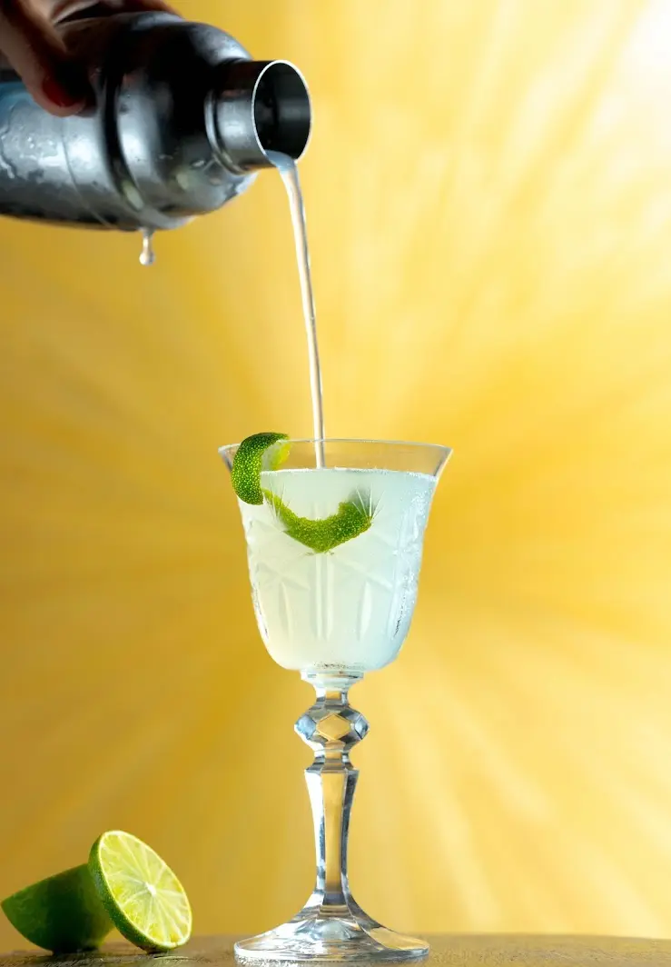 Fresh gin fizz cocktail with Herbal Kulen gin, lime peel and a light foamy finish.