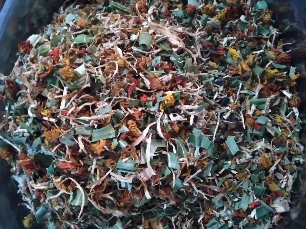 Dried herbs, leaves and flowers blended to create Herbal Kulen herbal tea in Cambodia.