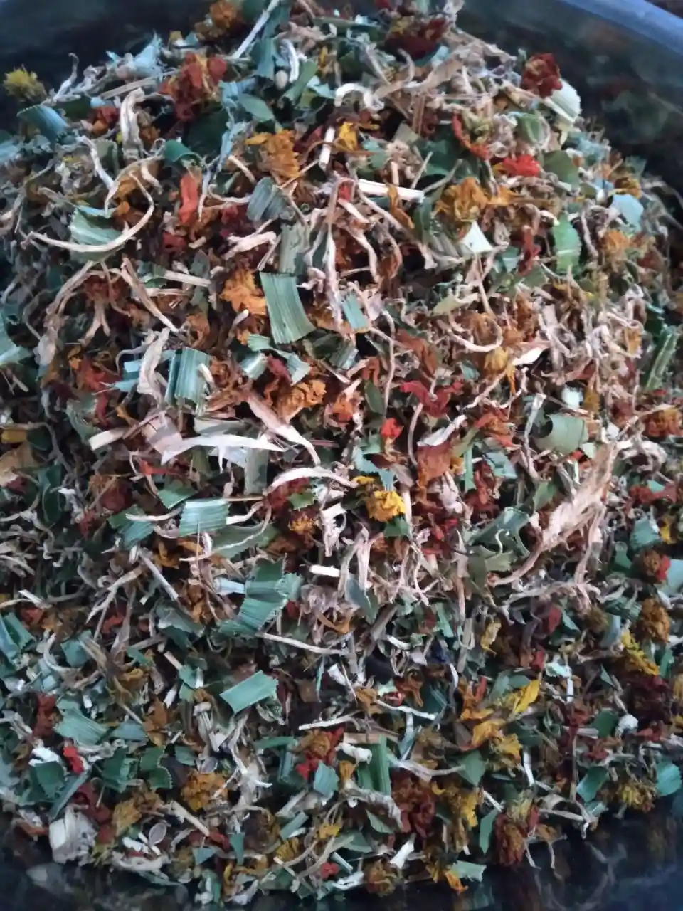 Dried herbs, leaves and flowers blended to create Herbal Kulen herbal tea in Cambodia.
