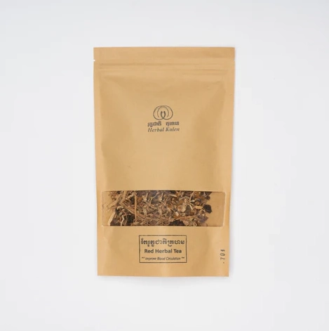 Herbal Kulen Red Herbal Tea pouch made with organic botanicals from Cambodia.